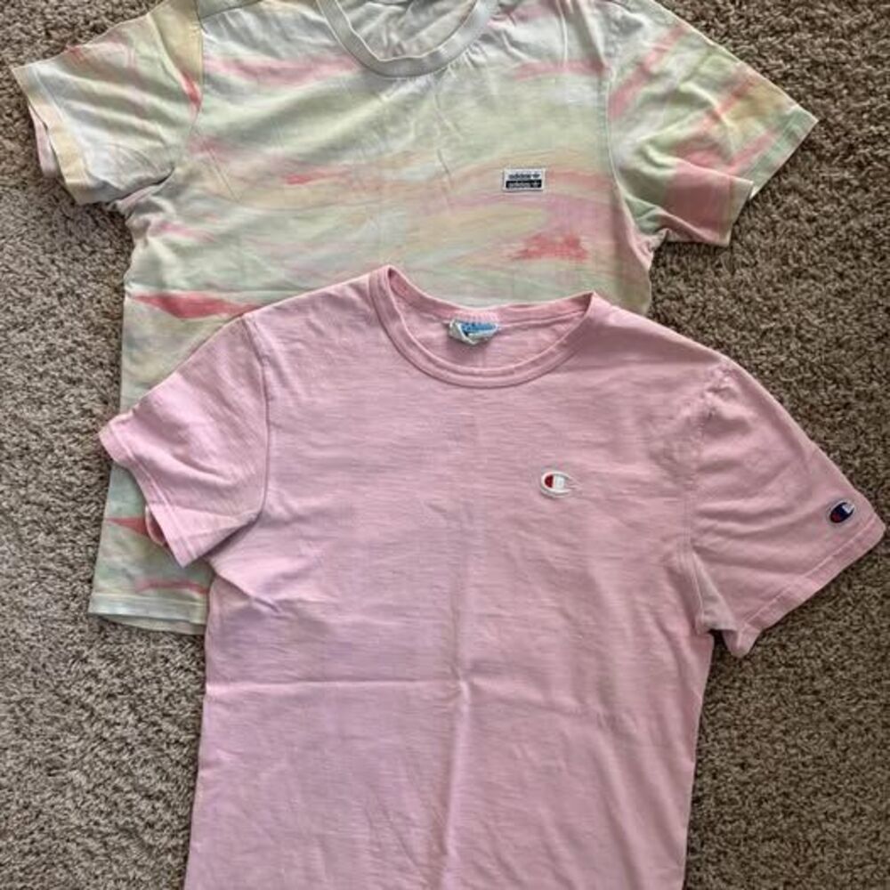 Lot of 2 Boys Adidas Champion Pink Colorful Logo Tees T-Shirts Size L/XL 12-14